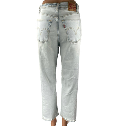 Levi's Ribcage Women's Blue High Rise Distressed Straight Denim Jeans Pants 28