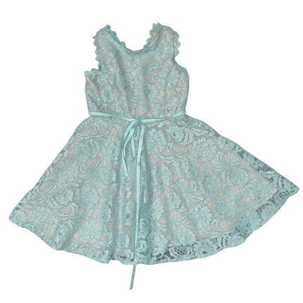 Rare Editions Girls Mint Green Floral Lace Sleeveless Fit & Flare Dress Size 8