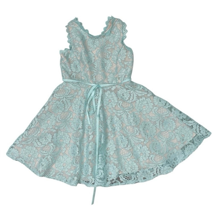 Rare Editions Girls Mint Green Floral Lace Sleeveless Fit & Flare Dress Size 8