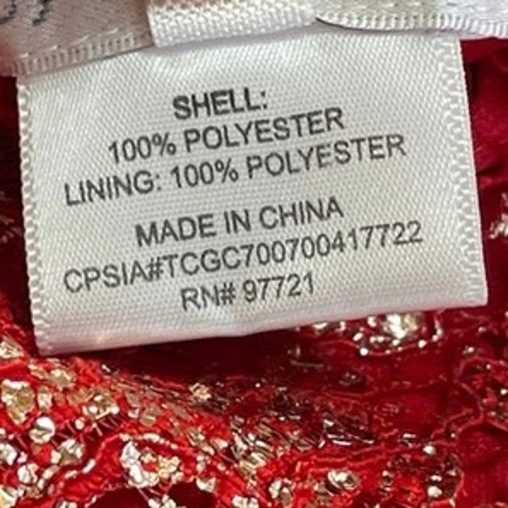 Blush by US Angels Girls Red Floral Lace Metallic Gold Fit & Flare Dress Size 8