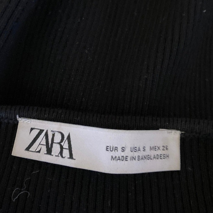 Zara Black Sleeveless Cross Strap Cami Camisole Tank Ribbed Knit Crop Top Size S