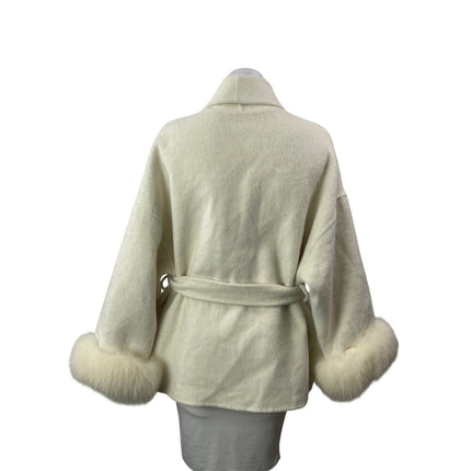Sierra Darien Women's Ivory White Long Sleeves Faux Fur Cuffs Wrap Coat Jacket S