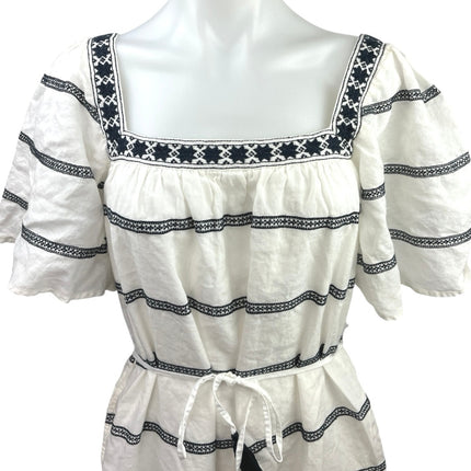Tory Burch White Black Striped Flutter Boho Peasant Tassel Tie Midi Dr – Brie