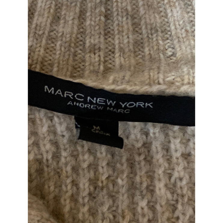 Andrew Marc NY Womens Beige Cable Waffle Knit Fleece Full Zip Sweater Top Size M