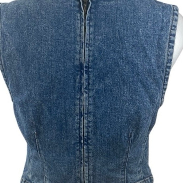 Abercrombie & Fitch Blue Sleeveless Crew Neck Zip Denim Jean Crop Top Size S