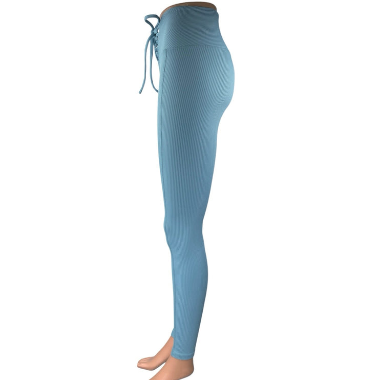 Year Of Ours x Bandier Blue Ribbed Tie Front Skinny Trousers Leggings Pants S