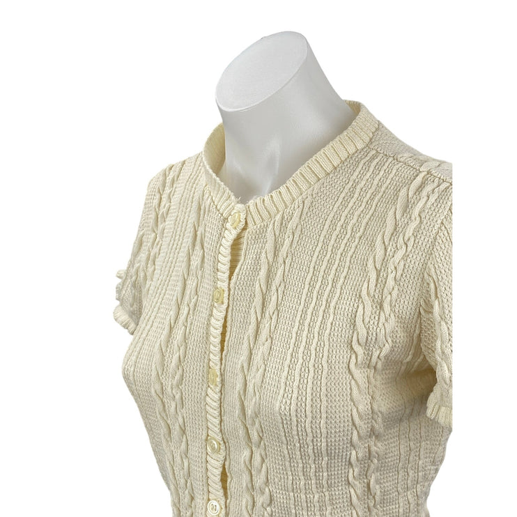 Zara Women's Cream Cable Knit Short Sleeve Button Down Sweater Crop Top Size M
