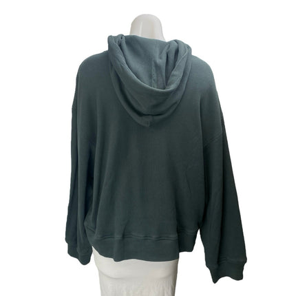 Zful Women's Green Long Sleeve Thermal Waffle Knit Hoodie Hooded Sweatshirt S