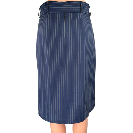 Banana Republic Blue Pin Striped Belted Slit Knee Length Straight Pencil Skirt 0