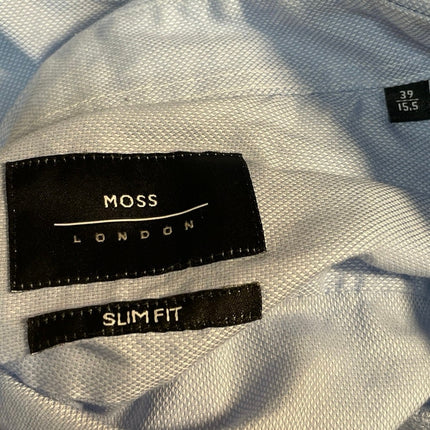 Moss London Men's Blue Long Sleeve Slim Fit Button Down Dress Shirt Size 15.5