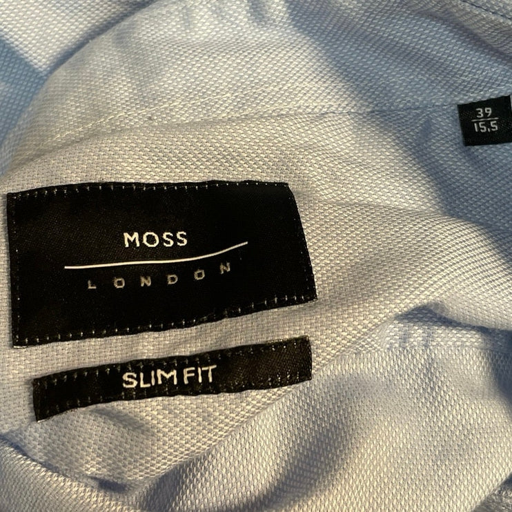 Moss London Men's Blue Long Sleeve Slim Fit Button Down Dress Shirt Size 15.5