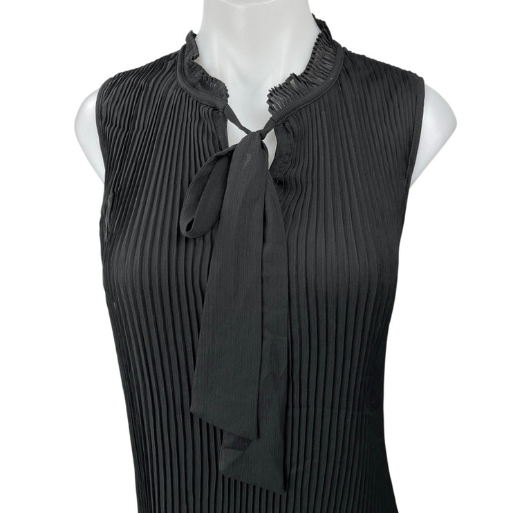 DKNY Women's Black Sleeveless Pleated Bow Tie Neck Mini Shift Tank Dress Size 8