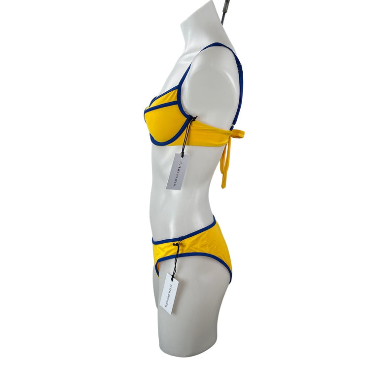 NEW WeWoreWhat Yellow Blue Classic Scoop Bustier 2 Piece Set Swimwear Size S/M