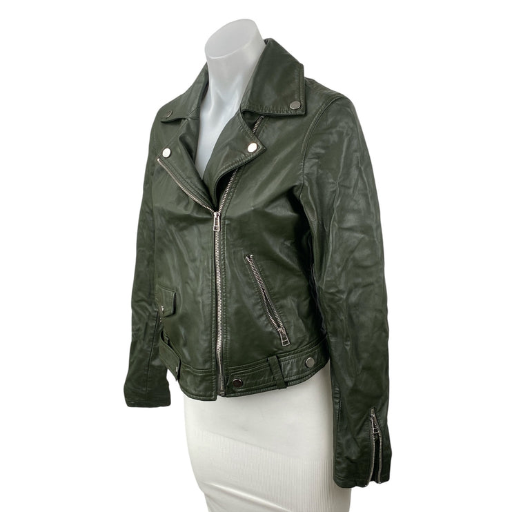 Slate & Willow Genuine Leather Notch Collar Long Sleeve Moto Biker Coat Jacket S