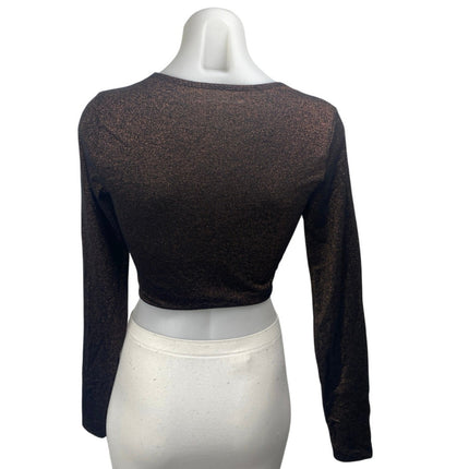 Abercrombie & Fitch Black Metallic Glitter Sparkly Long Sleeve Twist Crop Top S