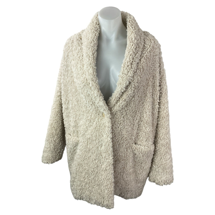 Aritzia Wilfred Cream Faux Fur Robe Collar Long Sleeve Cardigan Coat Jacket Sz S