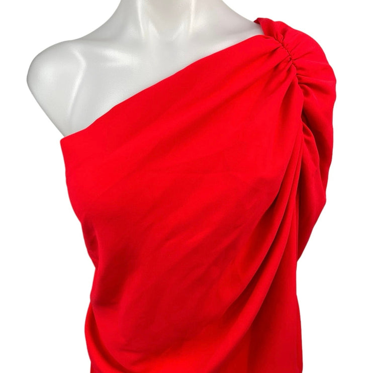 Amanda Uprichard Red One Shoulder Draped Slit Mini Blouson Dress Size L