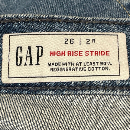 Gap High Rise Striped Blue Two Tone Raw Hem Wide Leg Baggy Denim Jeans Pants 26