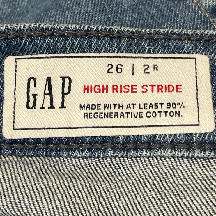 Gap High Rise Striped Blue Two Tone Raw Hem Wide Leg Baggy Denim Jeans Pants 26
