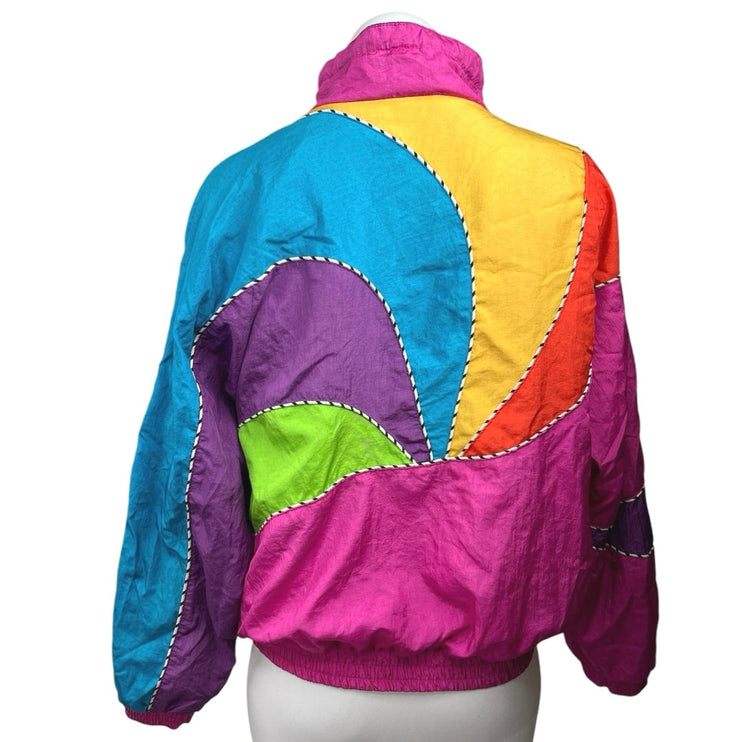 Vintage 80’s Lavon Multicolor Colorblock Zip Up High Neck Windbreaker Jacket M