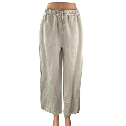 H&M Women's Beige Linen High Waisted Wide Leg Baggy Crop Lounge Trousers Pants M
