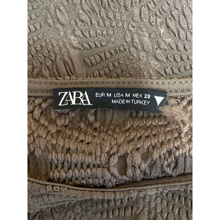 Zara Women's Brown Embossed Textured Long Sleeve Knit Round Neck Crop Top Size M