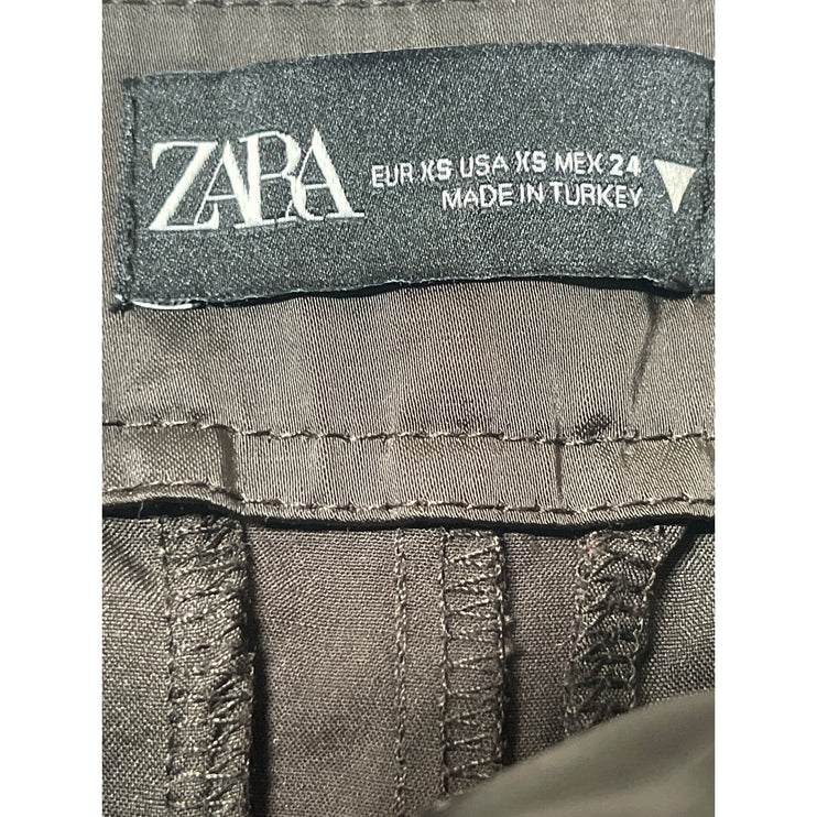 Zara Women's Black Satin Pleated High Waisted Wide Leg Mini Shorts Size XS