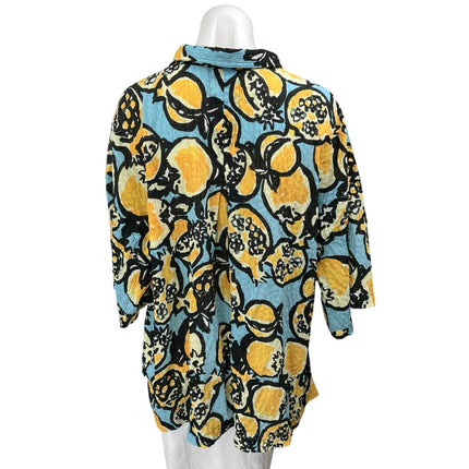 Zara Women's Multicolor Fruit Print Oversized Short Sleeve Button Up Shirt Top L