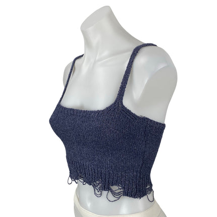 Zara Womens Blue Distressed Sleeveless Square Neck Bralette Crop Cami Tank Top S