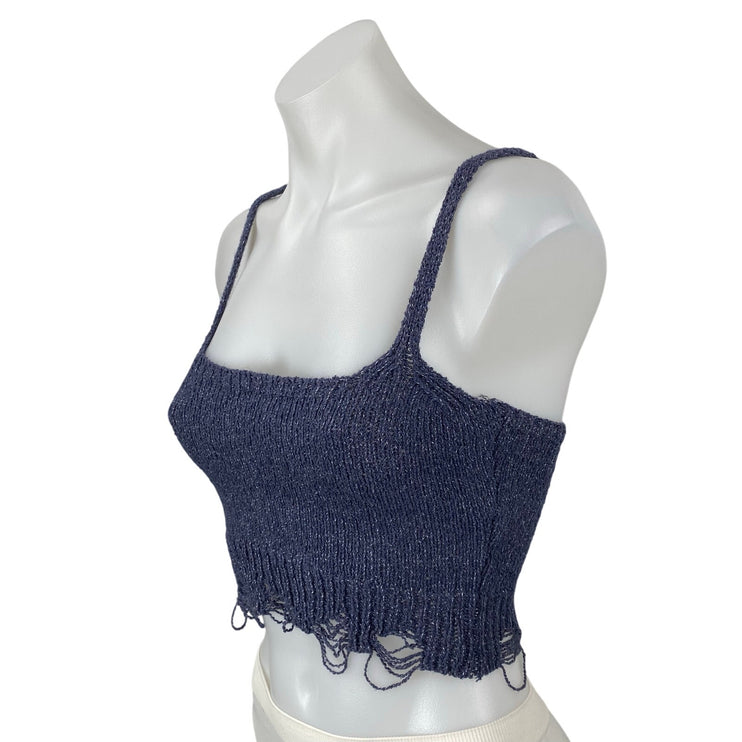 Zara Womens Blue Distressed Sleeveless Square Neck Bralette Crop Cami Tank Top S