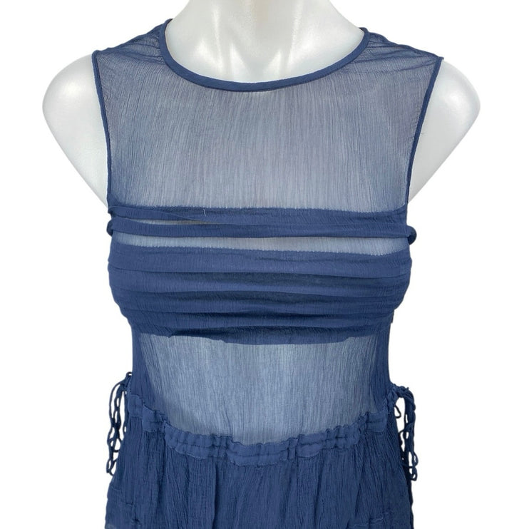 Club Monaco Blue Sleeveless Sheer Mesh Ruffle Tiered Mini Tank Dress Size 00