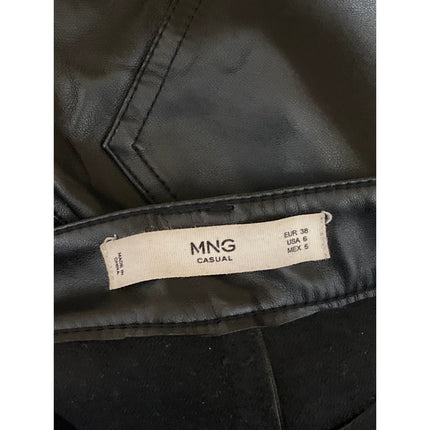 MNG Mango Womens Black Faux Vegan Leather High Waist Straight Trousers Pants 38