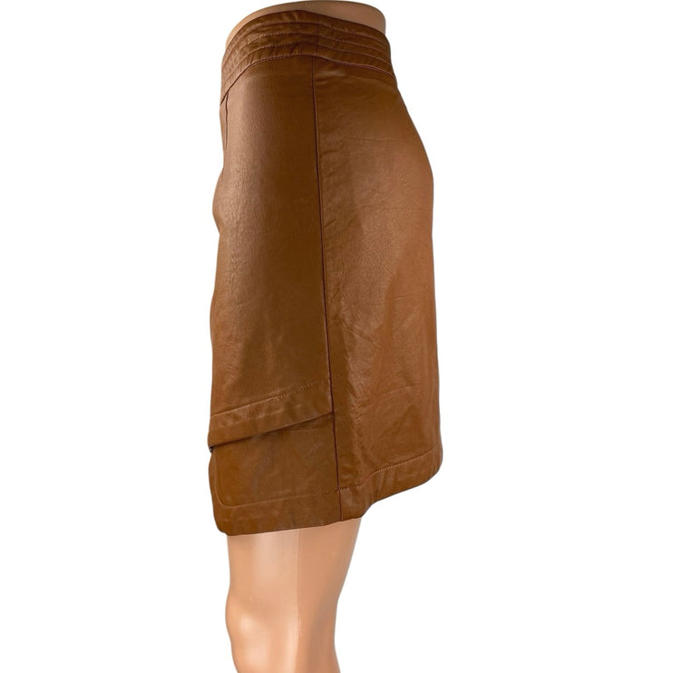 Altar'd State Women's Brown Faux Vegan Leather Asymmetric Mini A-Line Skirt Sz M