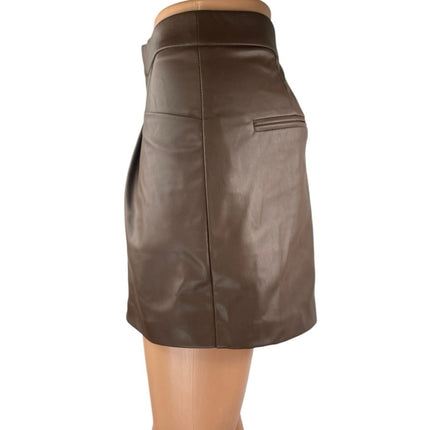 Zara Women's Brown Faux Vegan Leather Pleated High Waisted Wide Leg Shorts Sz XS