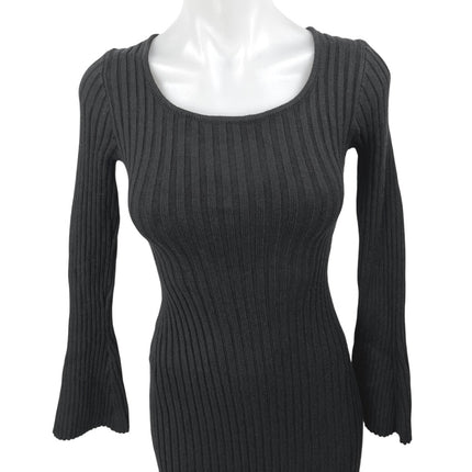 NEW 12TH Tribe Black Rib Knit Cutout Long Sleeve Midi Bodycon Sweater Dress XS