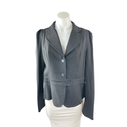 French Connection Women's Black Wool Belted Button Up Blazer Coat Jacket Size 12
