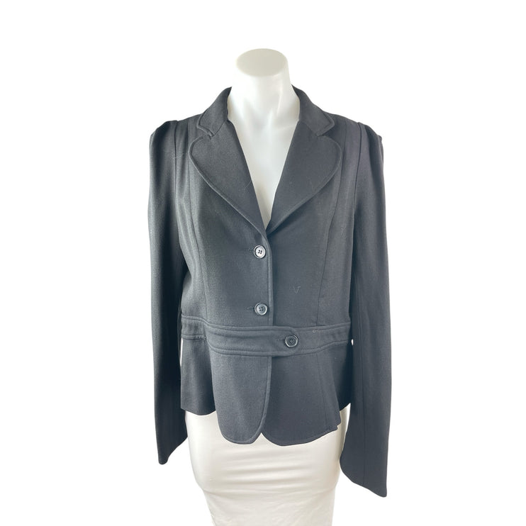 French Connection Women's Black Wool Belted Button Up Blazer Coat Jacket Size 12