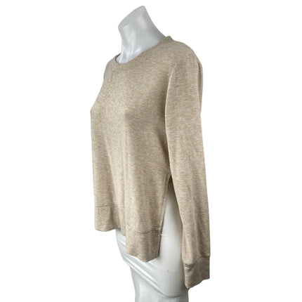 Alo Yoga Women's Beige Long Sleeve Side Slit Crew Neck Sweater Sweatshirt Top S