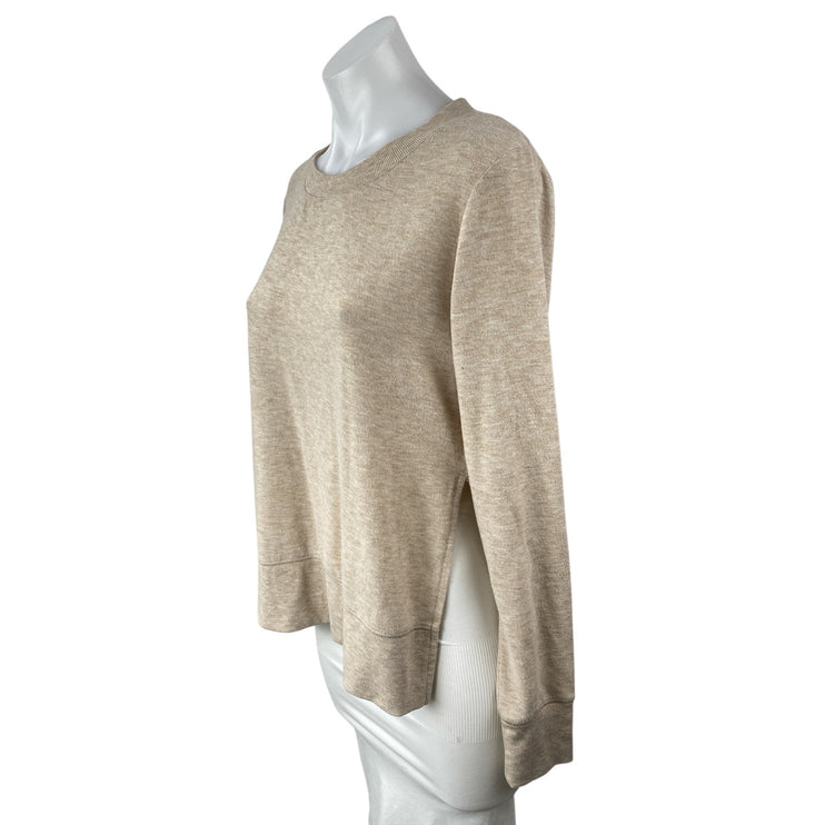 Alo Yoga Women's Beige Long Sleeve Side Slit Crew Neck Sweater Sweatshirt Top S