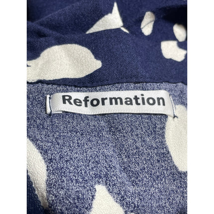 Reformation Bea Women's Navy Blue Abstract Print Slit Flowy Midi A-Line Skirt 4