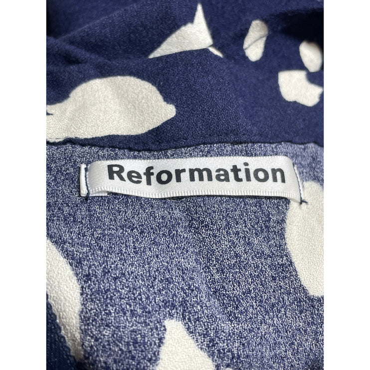 Reformation Bea Women's Navy Blue Abstract Print Slit Flowy Midi A-Line Skirt 4