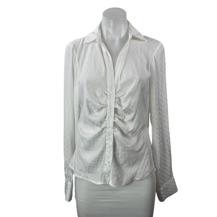 Fate Womens White Long Sleeves Ruched Checkered Collared Button Down Shirt Top L