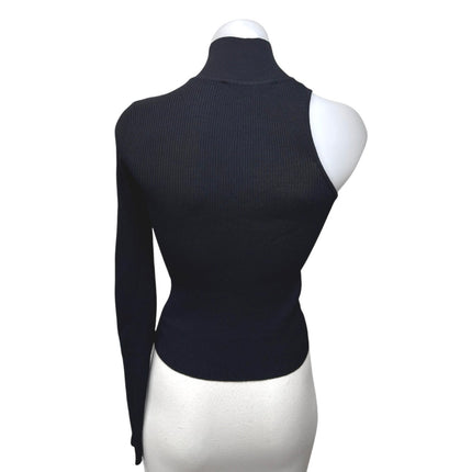 Zara Women's Black Rib Knit Turtlrneck One Shoulder Long Sleeve Sweater Top Sz S