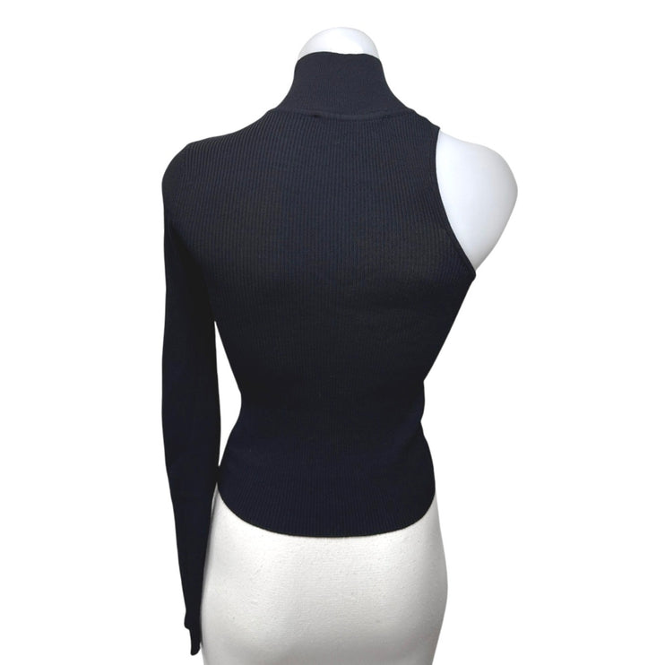 Zara Women's Black Rib Knit Turtlrneck One Shoulder Long Sleeve Sweater Top Sz S