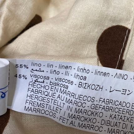 Zara Cream Brown Linen Long Sleeve Polka Dots V Neck Tie Blouse Crop Top Size M