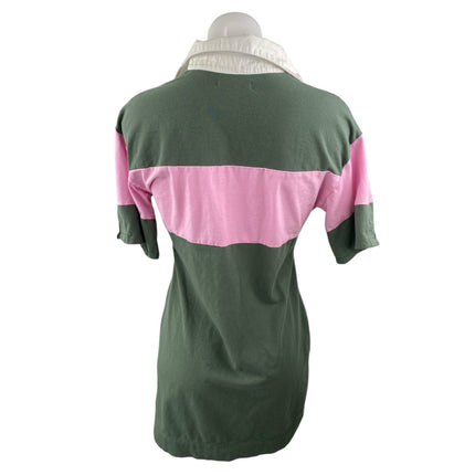 Free Assembly Women's Green Pink Stripe Colorblock Polo Shirt Mini Dress Size XS