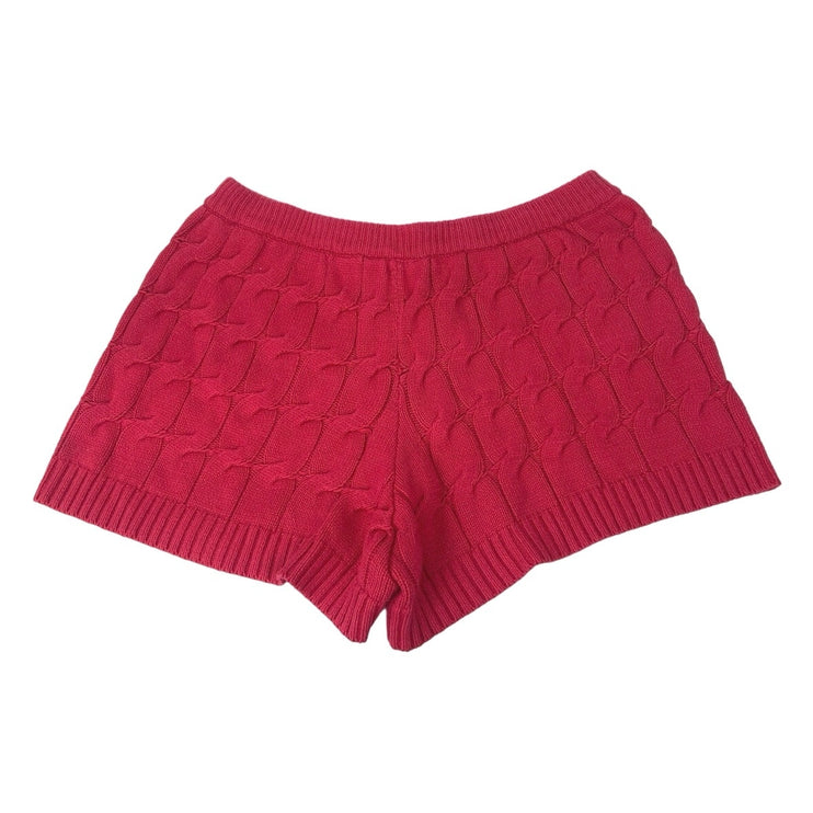 Anthropologie Pink Cable Knit Crochet Elastic Waist Drawstring Casual Shorts L