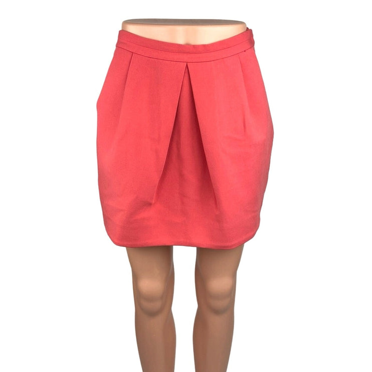 Zara Trafaluc Red Orange Peach Pleated High Waisted Pencil Mini Skirt Size M