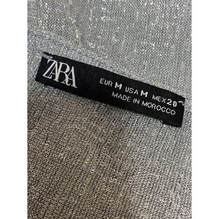 Zara Women's Gray Silver Metallic Sparkle Ruffle Flutter Sleeve Blouse Top Sz M