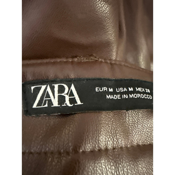 Zara Women's Brown High Rise Faux Leather Vegan Cargo Straight Trousers Pants M